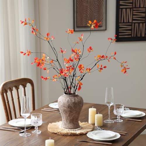 mizii Fall Decor 5pcs Artificial Greenery Stems 38in Realistic Faux Ficus Branches Long Stem with Leaves Fake Plants Branches Fall Decoration for Vase Table Centerpieces Home Indoor Decor (Fall) - color: Fall