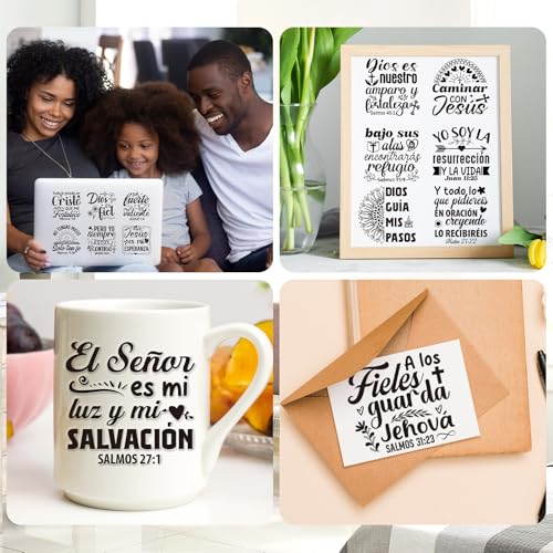 Christian UV DTF Cup Wraps - 20 Sheets Spanish Bible UVDTF Decals for 16 OZ Glass, Inspirational UV DTF Stickers for Women, Black Rub on Transfers for Water Bottle Mug, DIY Church Gifts - style: Black Spanish Bible