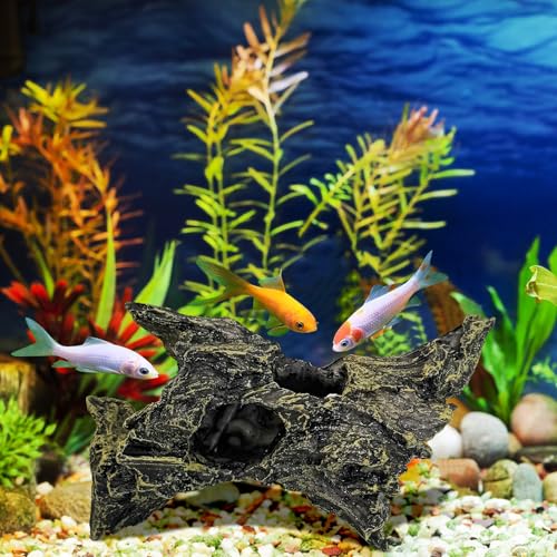 kathson Resin Hollow Tree Trunk Fish Tank Decoration Aquarium Ornament Betta Hideout House Cave for Small Fish Sleep Rest Hide Play Breed 2PCS