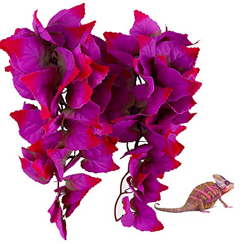 2 Pack Realistic Silk Hanging Plants for Reptile Terrarium, Non-Toxic Artificial Pink Decor, Safe Habitat for Bearded Dragons, Lizards, Geckos, Snakes & Amphibians