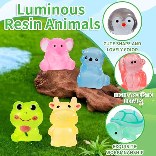 180pcs Luminous Mini Resin Animals Colorful Tiny Small Little Glow in the Dark Mini Resin Figures to Hide Miniature Animal Figurines for DIY Dollhouse Micro Garden Landscape Aquarium Decor Gift Crafts - style: 180Pcs-Luminous Bulk