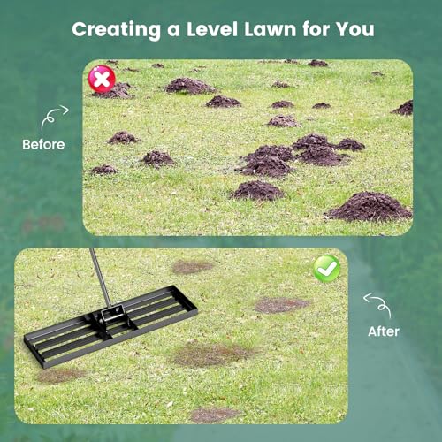 Goplus Lawn Leveling Rake, 36" x 10" Heavy Duty Level Lawn Tool w/ Ergonomic Handle for Soil, Effort-Saving Landscape Rake for Garden, Backyard, Golf Course, Farm, Pasture, Black - style: 36" x 10", Black
