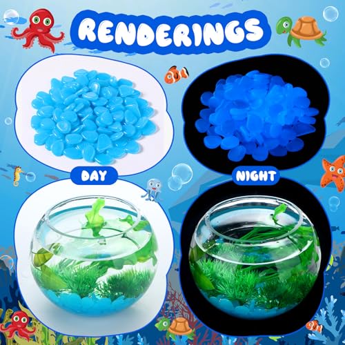 117 Pcs Fish Tank Accessories Decorations Set 100 Pcs Glow Blue Betta Fish Rocks Stones 15 Pcs Artificial Plastic Fake Aquarium Plants 2 Pcs Hammock Plant Leaf Pad for Aquarium Bowl Decor