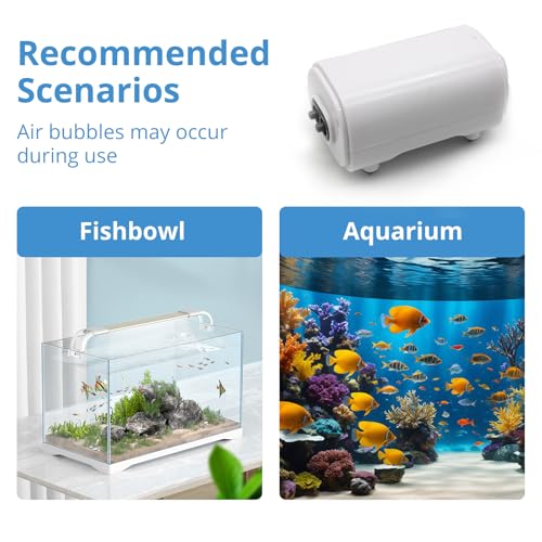 Aquarium Air Pump for Fish Tank, 2 Outlets Adjustable Bubbler, Ultra Quiet & Powerful (3W/5W/10W), Includes Air Stones/Tubing/Check Valve, 108GPH-260GPH for 300-600 Gallon Tanks