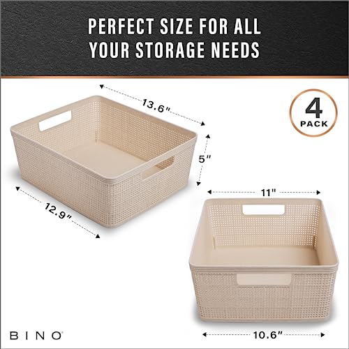 BINO - Woven Plastic Basket, Medium (Natural), 4-Pack, The Jute Collection, Home Organization, Space-Saving Storage, Stylish Design, Jute Basket - color: Natural, size: 4PK- M
