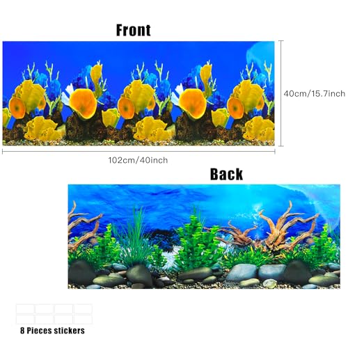Lainrrew Aquarium Background Poster HD, Dual-Sided Water Plants & Fish Tank Landscape, 16"x40", Vivid Marine Life, Waterproof Scenery, Easy to Install, Durable Tank Decor (Type 3) - color: Type 3