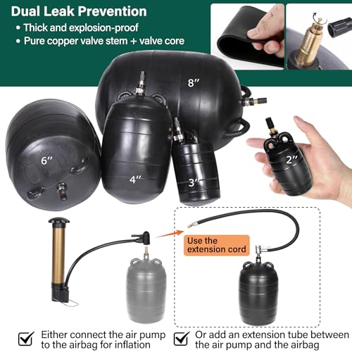 Upgraded 3PK Inflatable Pipe Plug Balloon Kit(2",3",4") with Fast Air Pump & Extension Hose, Rubber Sewer Test Balls with Safety Chain & Valve Tool for Plumbing Pressure Testing/Drain Blocking - size: 2 Inch,3 Inch,4 Inch