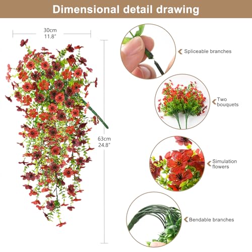 ZFProcess Artificial Hanging Flowers Plants for Outdoor Spring Decoration, 2PCS Faux Silk Daisy UV Resistant Look Real for Outside Home Indoor Planter Porch Garden Yard Decor(Red Brown) - color: A Red Brown