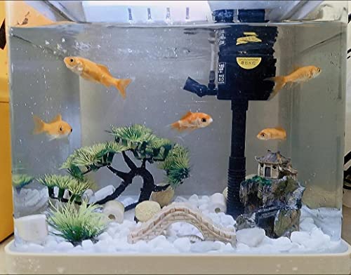 AWXZOM Small Japanese Fish Tank Decorations Set, Suitable for Aquariums up to 5 Gallon or Fish Bowl, Includes Small Decorations Artificial Plastic Plants Fish Tank House