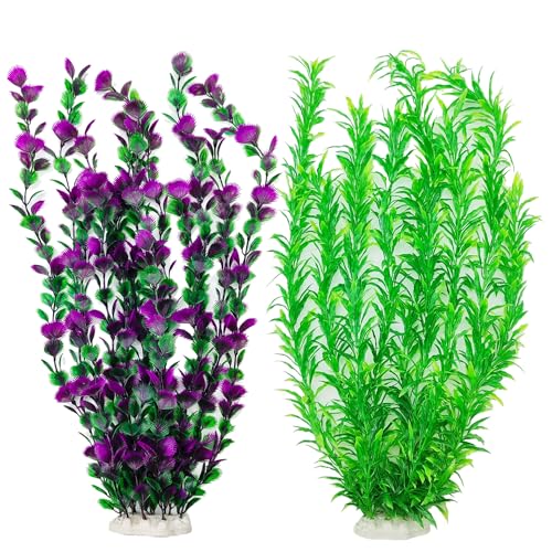 20.47 Inch Tall Aquarium Plants – Large Lifelike Artificial Fish Tank Decorations, 2 Pcs Fish Tank Plants Plastic, Durable & Safe for Freshwater/Saltwater Aquariums (Green (Style D)) - color: Green (Style D)