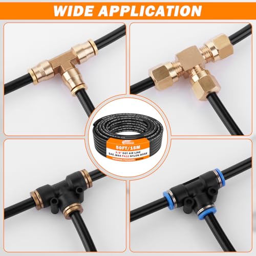 CheeMuii 50 FT 3/8 Pneumatic Tubing 3/8" PA12 Nylon DOT Air Line SAE J844 DOT Air Hose 15.3 Meter 3/8 Inch OD Pneumatic Air Tubing Pipe Hose Line - color: Black, size: 3/8"OD-50FT