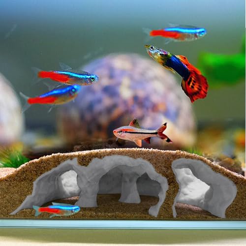 LIYAOLI Aquarium Cave Tunnel Hideout - 3D Printed Fish Tank Cave Decor for Pleco,Friendly Sinking Base Shrimp/Betta Fish Hideout for Aquarium with Viewing Ports (M - Grey) - color: M - Grey