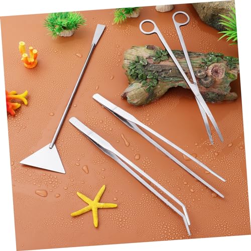 Mipcase 1set Aquascaping Tool Kit Aquarium Scissors Tweezers and Scraper for Plant Trimming and Fish Tank Maintenance Terrarium Cleaning Set