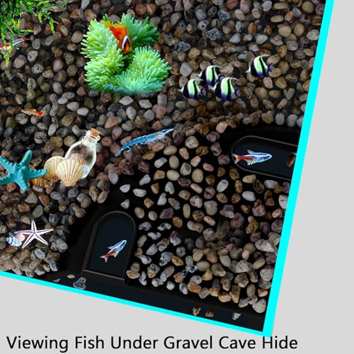 Aquarium Underground Cave Decor: Fish Tank Corne Tunnel Hideout for Shrimp & Betta - Viewing Fish Under Gravel Cave Hide - for Fish Tank Creative Decor Enthusiast（White (Black) - color: Black