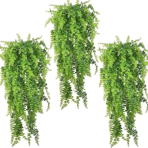 Reptile Plants Hanging Fake Vines Boston Climbing Terrarium Plant with Suction Cup for Bearded Dragons Lizards Geckos Snake Pets Hermit Crab and Tank Habitat Decorations (3 Pack) - color: 3 Pcs ( Green )