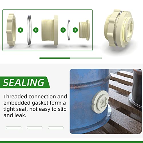 TAISHER 2PCS White ABS 2" Bulkhead Tank Connector Adapter Fitting with Plugs & Gasket for Water Tank, Rain barrels, Aquariums, Bathtubs and Sink - size: 2"(ABS) with Plugs & Gasket