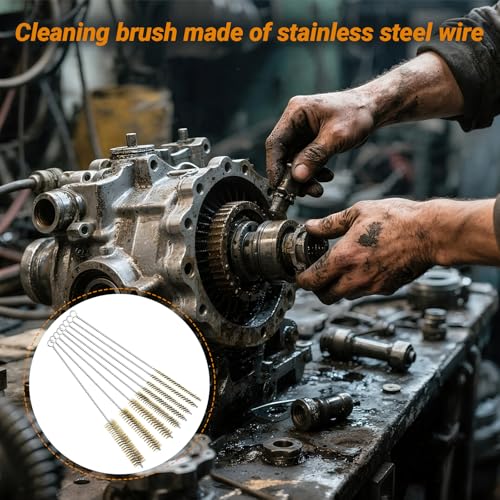 RAWILL 8Pcs Tube Cleaning Brush, Brass Stainless Steel Engine Cleaning Brushes, 12 Inch Long Round Wire Pipe Cleaner for Deep Pipes, Auto Parts, Engine Parts, 8 Sizes - color: 8 PC