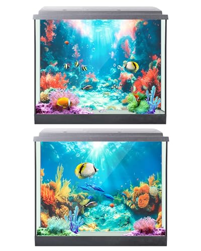 4 Pack Aquarium Background Polyester 11.8 x 11.8 Inch Cloth Fish Tank Background Undersea Corals Sunshines Rock Aquatic Plants Wallpaper with Double-Sided Tape - size: 11.8 x 11.8 Inch