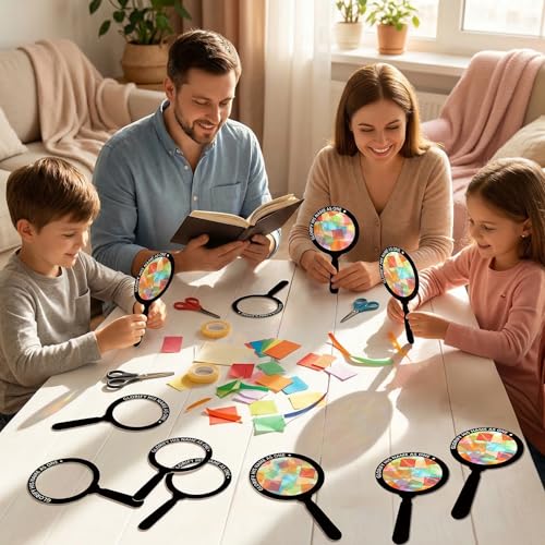 Renbuzhu 48PCS Sunday School VBS Crafts Bulk: Paper Magnifying Glass Nativity Suncatchers, Jesus Religious Christian Activity DIY Kits Church Decorations, Window Stained Glass Effect Art Supplies - style: magnifying glass