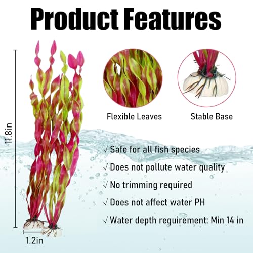 Artificial Aquarium Plants, Green Plastic Fish Tank Decorations, 12 Inch Tall Water Plants with Stable Base, 10 Pack, Safe for Fish (Pink) - color: Pink