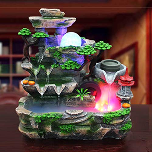 Tabletop Waterfall Fountain with Rockery, Mini Silent Indoor Ornament Desk Calming Water Fountain Desktop Simulation Resin with Atomizer LED Light for Office Bedroom Home Table Decor Multi-Layer - color: Style 3