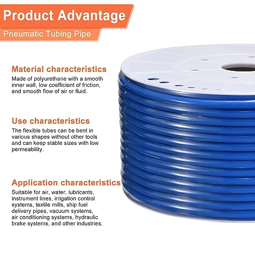 MECCANIXITY Pneumatic Tubing Pipe, 10mmx6.5mm 295ft 90 Meters PU Air Line Tubing Hose Tube Blue for Fluid Transfer Air Compressor - color: Blue, size: OD10mm*ID6.5mm 295ft (90 Meters)