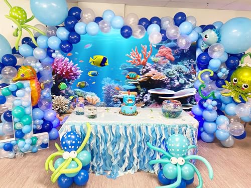 12x8ft Under The Sea Photography Backdrop Ocean Underwater World Scenery Photo Background Colorful Coral Sea Theme Birthday Baby Shower Party Decorations Photo Booth Studio Props - color: Blue, size: 12x8ft
