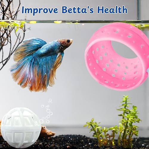Betta Hideout Resting Spot with Filter Ball, Betta Fish Hides and Nitrifying Balls, Hammock Float Aquarium Accessories, Aquatic Tunnel with Suction Cups, Fish Tank Decorations, Aquarium Decor (Pink) - color: Pink