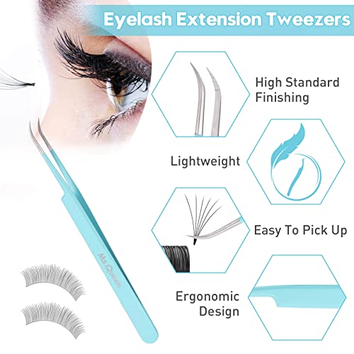 Ms.Queen Lash Tweezers for Eyelash Extensions,Professional 5Pcs Fiber Tip Curved Isolation 45 90 Degree Boot Volume Lash Tweezers for Extensions, Blue - style: Isolation Tweezers