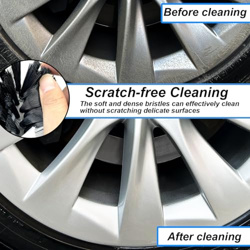 Wheel Brush Kit, Soft Drill Wheel Cleaner Brush, No Scratches Highly Dense Car Cleaning Brush Set for Wheels, Rims, Engines, Exhaust(White/Black,2Pcs) - color: White/Black,2pcs