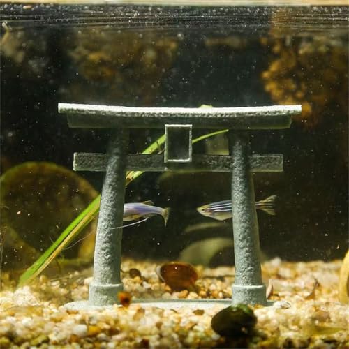livelyfish Japanese Shinto Torii Gate Statue Asian Fish Tank Decor Sandstone Pagoda Figurines for Aquarium Decoration, L - size: Large