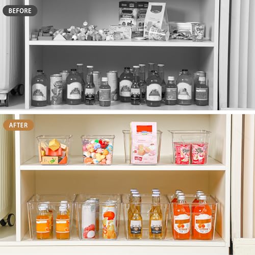 Freebat 12 Pack Organizers and Storage, Pantry Organization and Storage Bins, Cabinet Organizer, Clear Plastic Storage Containers with Handle，Acrylic Storage Bins (4 Small&4 Middle&4 Large - color: 4 Large&4 Middle&4 Small