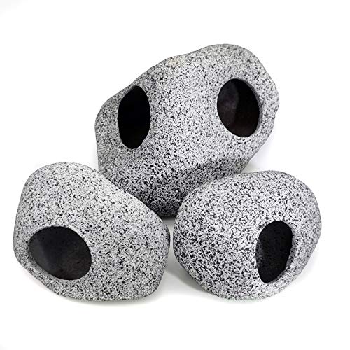 JIH Aquarium Decorations Rock, Ceramic Shelters - Shrimp Habitat, Breeding Tube, Hiding cave, Stackable Fish Tank Decor Cave for Hiding, Betta Fish (J101+J001x2)
