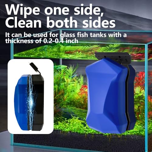 Magnetic Fish Tank Glass Cleaner, Dual-Blades Algae Scraper Glass Cleaner Scrubber with 2 Detachable Scrapers, Double Side Floating Magnetic Brush for 0.2-0.4 Inch Thick Glass Aquariums Tank, Size S