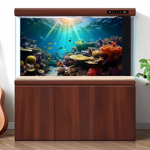Ocean Floor Fish Tank Background Under The Sea Coral Reef Aquarium Background Underwater Aquatic Plants Corals Rock Terrarium Backgrounds Tropical Fish Deep Ocean Aquarium Backgrounds Decor 24x12in - color: Brown Orange, size: 24(W)x12(H)inches/ 60(W)*30c