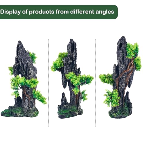 Large Fish Tank Decorations - Mountain View Aquarium Ornament with Tree House Cave Bridge,Mountain E - color: E