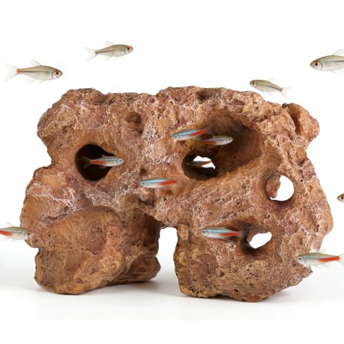 Homaisson Large Aquarium Decoration Hideout Cave, Resin Rock Mountain Fish Tank Ornament with Multiple Holes, Artificial Coral Style Aquarium Cave for Fish Shrimp and Aquatic Pets