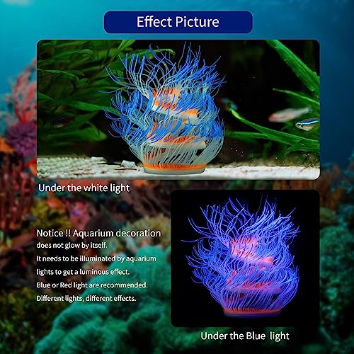 WishLotus Fish Tank Coral Ornaments, Artificial Soft Silicone Aquarium Coral Decorations Colorful Lifelike Glowing Fish Tank Decorations Accessories for Aquarium Landscaping (Orange) - color: Orange