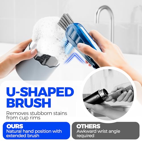 6 PACK Holikme 4 in 1 Cup Lid Cleaning Brush Set with 3 Straws, Multifunctional Bottle Brush, Silicone Cup Lid Gap Cleaner, Durable Bristle Crevice Cleaning Brush,Flat End Brushes,Navy & Black & Olive - color: Navy & Black & Olive