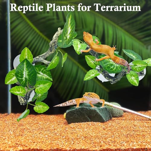 Snake Climbing Branch, 2 Pcs Resin Reptile Corner Branches for Climbing with Suction Cup, Bearded Dragon Tank Plant Decor Gecko Enclosure Ornament Terrarium Accessories for Lizard Corn Snake - color: Green With White