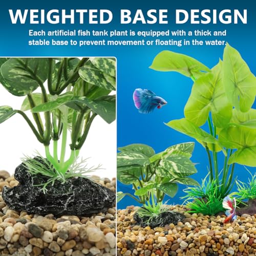 12pcs Artificial Silk Aquarium Plants Bettas Tank Accessories Green Fish Tank Plants Leaf Hammock Aquarium Decorations for Fish & Reptiles(Color:Green)