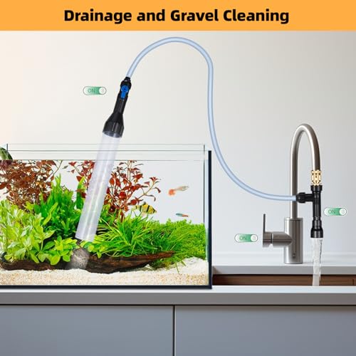 DXOPHIEX Gravel Vacuum for Aquarium Fish Tank Siphon Aquarium Water Changer with Three Metal Faucet Adapter and Long Hose 30 Feet - size: 30FT