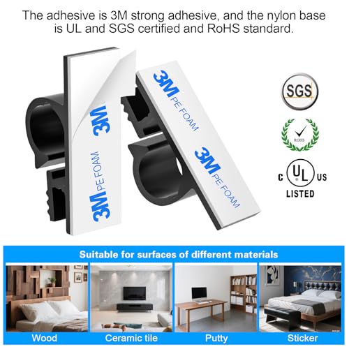 XHF 100pcs Adhesive Cable Wire Clips Black, Outdoor Cable Management Wire Organizer Cord Holder for Under Desk, Car, Wall, TV PC Ethernet Cable - color: Black, size: 1 cords slots-100pcs