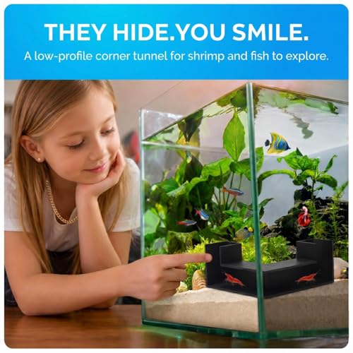 Aquarium Underground Tunnel 5", Dual-Entrance Fish Tank Cave & Aquarium Cave with Clear Viewing Window, ABS Shrimp Hideout, Substrate Buried Decor for Betta, Loaches, Corydoras, Black