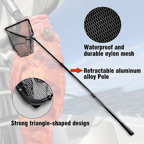 Fiblink Folding Aluminum Fishing Landing Net Fish Net with Extending Telescoping Pole Handle - style: Extend Length: 59-118 Inches
