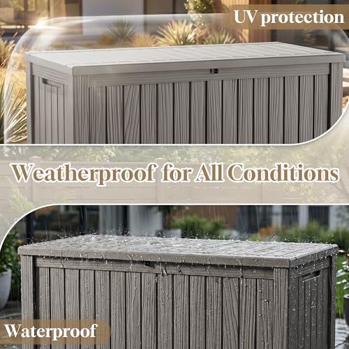 ROJIK 150 Gallon Outdoor Storage Box Waterproof,Weatherproof Deck Boxes Outdoor Lockable,Resin Outside Storage Box for Garden Tools,Cushions,Pool Accessories(Grey,150 Gal) - color: Grey, size: 150 Gallon