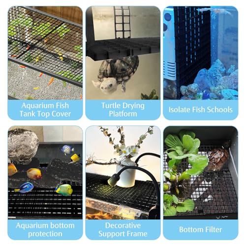 Plastic Aquarium Divider with Clips Grid Panel Aquarium Lid Hood Fish Tank Divider Filter Bottom Isolation Pane Separator for Mixed Breeding(8 PCS,Black)