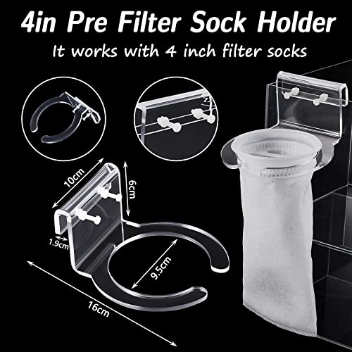 Taiyin 4 Pcs 4 Inch Pre Sump Filter Sock Holder Aquarium Sump Sock Holder for Overflow Box Saltwater Aquarium Acrylic Aquarium Sump Sock Holder Mount Bracket Reef Tank Bag Saltwater Fish Tank