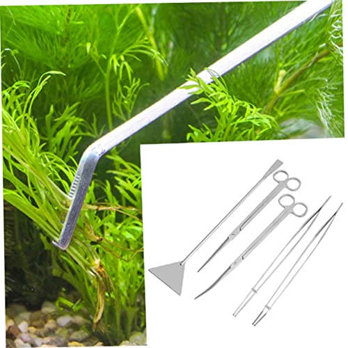 Yardwe -one Aquarium Tool Set Plant Tweezers Tank Cleaner Steel Tools for Easy Aquascaping