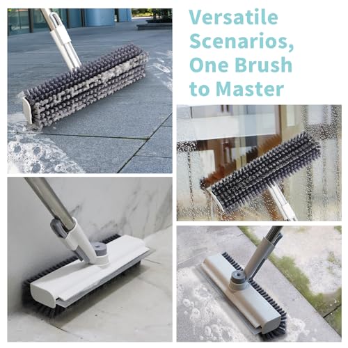 Floor Scrub Brush with Long Handle, 3 in 1 Scrape and Heavy-Duty Stiff Bristle Scrubber Brush Broom for Cleaning Shower Bathroom, Patio, Pool, Garage, Kitchen, Wall and Deck (White, 1 Pack) - color: White, size: 1 PACK